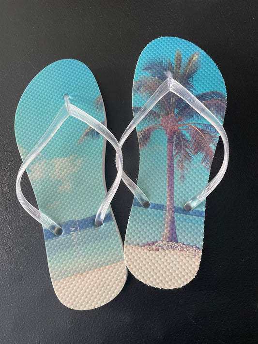 8 Womens Flip Flops, Blue, Beach & Palm