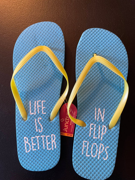 9/10 Womens Flip Flops, Blue, Life Better in Flip Flops