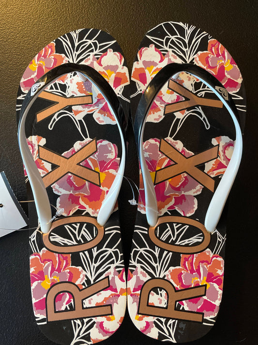 7 Womens Flip Flops, Black, Floral