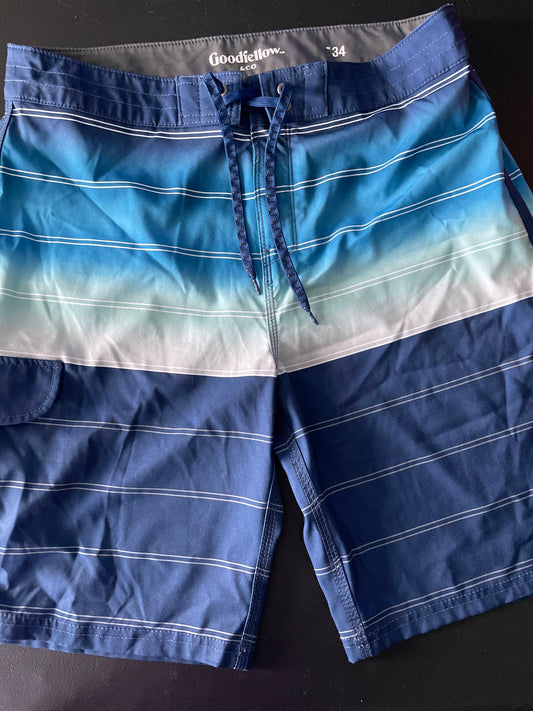 M Mens Swim Trunks, Blue, Striped