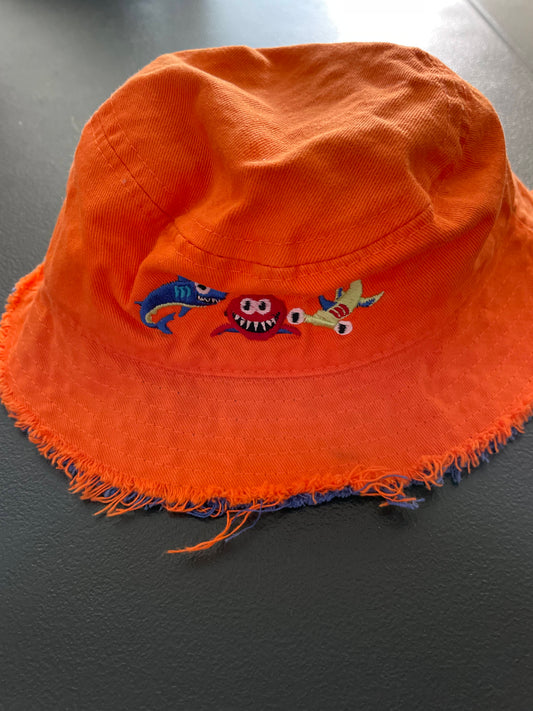 12-24M Infant Boys Bucket Hat, Neon Orange, Sharks