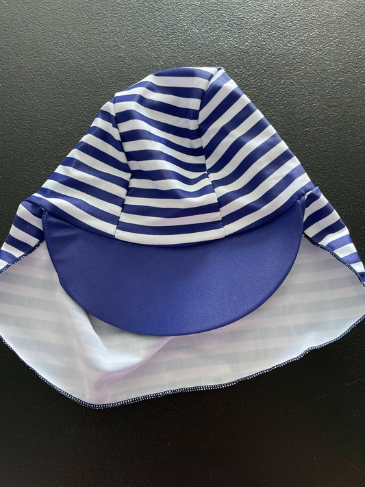 12-24M Infant Sun Protection Swim Hat, Navy & White Striped