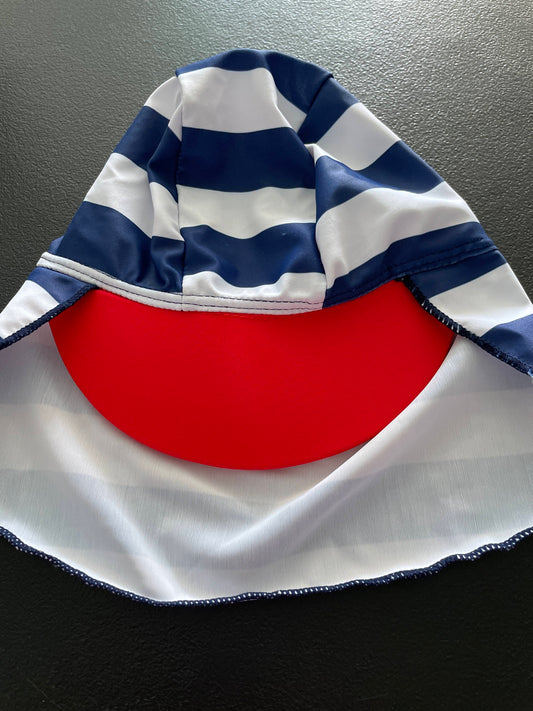 12-24M Infant Sun Protection Swim Hat, White & Navy Striped