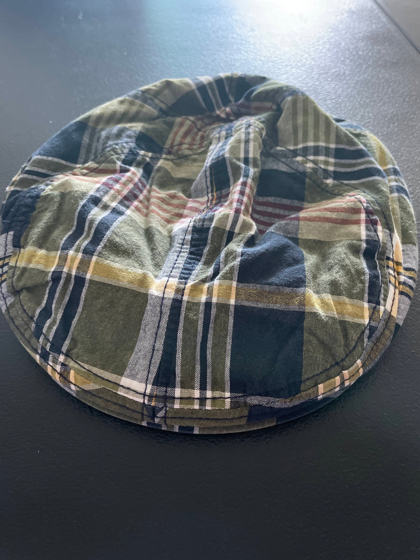 M Boys Pageboy Cap, Olive & Navy Plaid