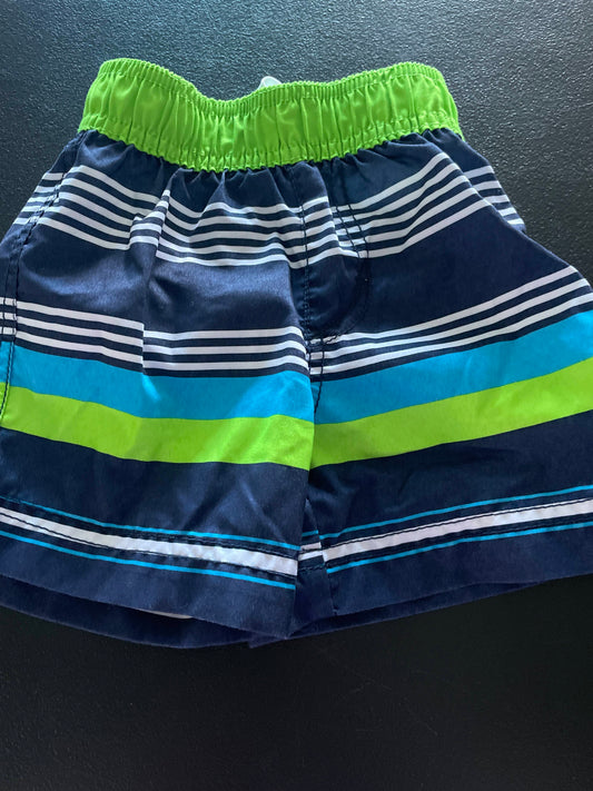 9-12M Boys Swim Trunks, Blue & Green Striped