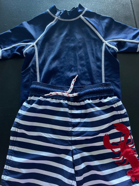 4T Boys Swim Set, Navy & White, Lobster