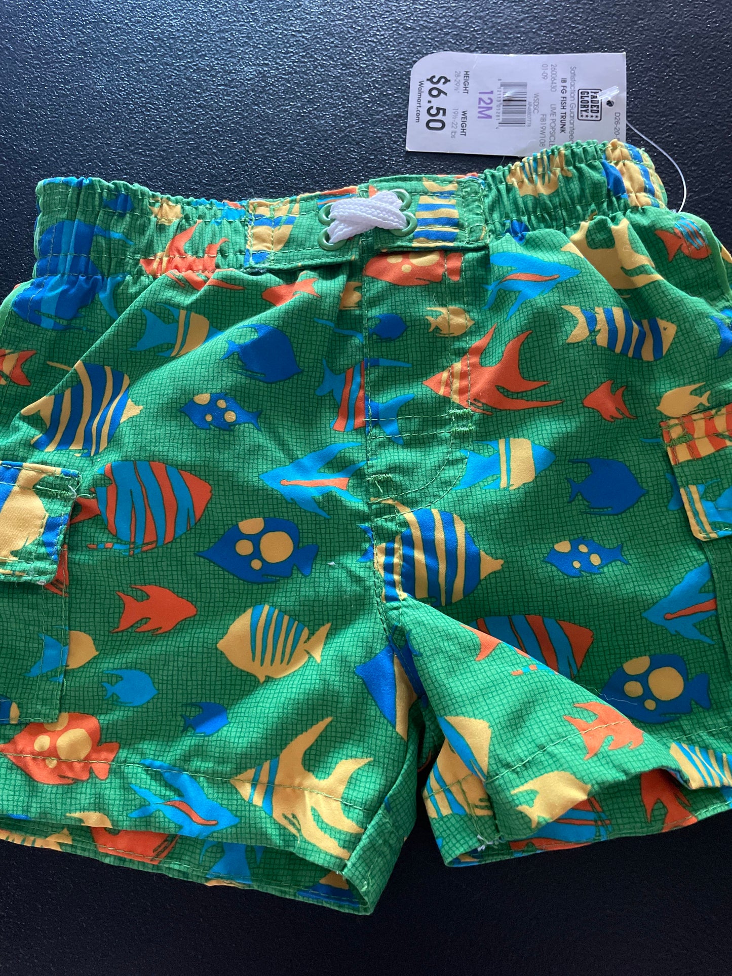 12m Boys Swim Trunks, Green, Fish