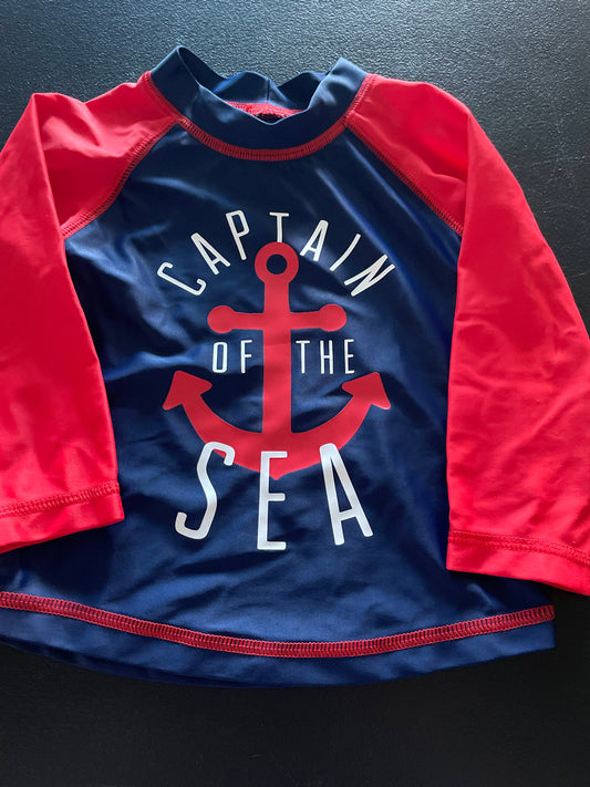 12M Boys Rash Guard, Red & Navy, Captain of the Sea