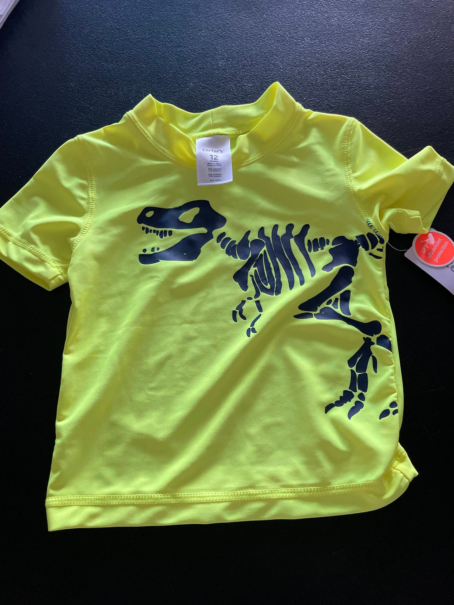 12M Boys Rash Guard, Neon Yellow, T-Rex