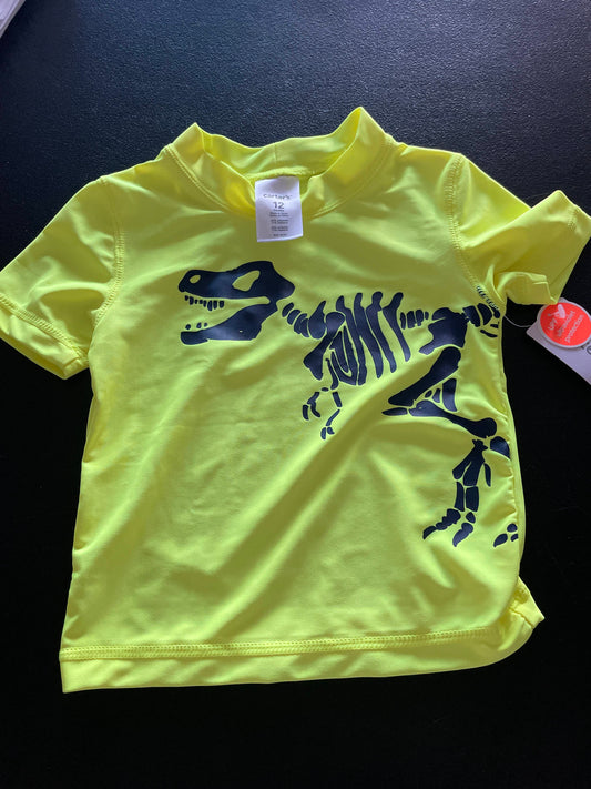 12M Boys Rash Guard, Neon Yellow, T-Rex