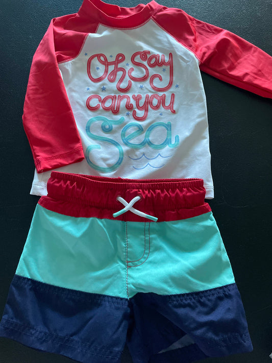18m Boys Swim Set, Red/White/Aqua, Oh Say Can you Sea