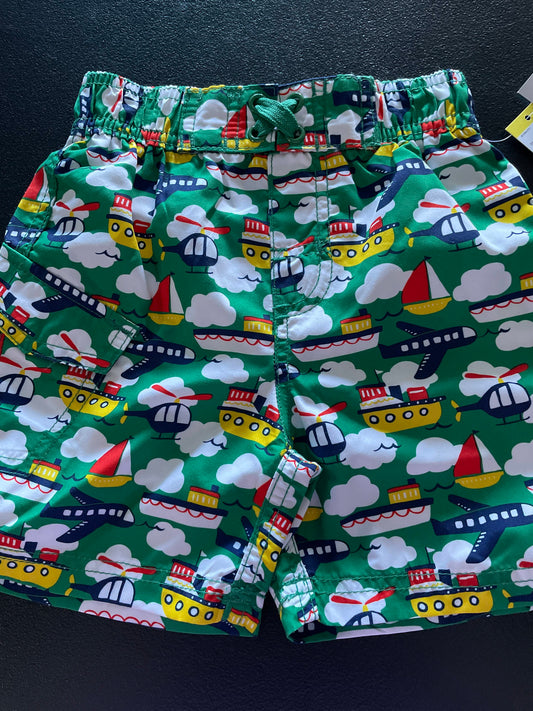 2T Boys Swim Trunks, Green, Planes & Boats