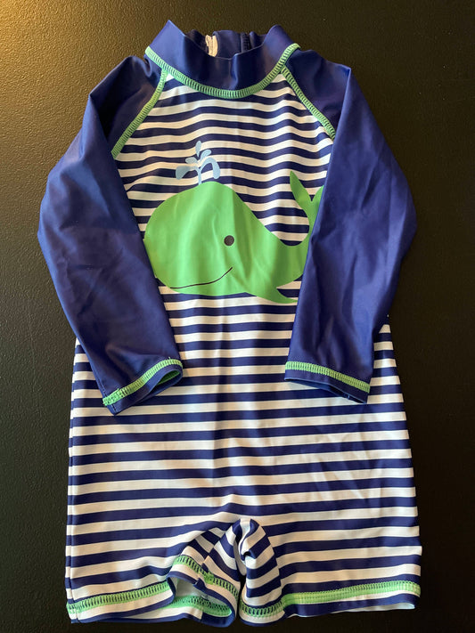 6M Boys Rash Guard Swimsuit, Navy & White, Whale