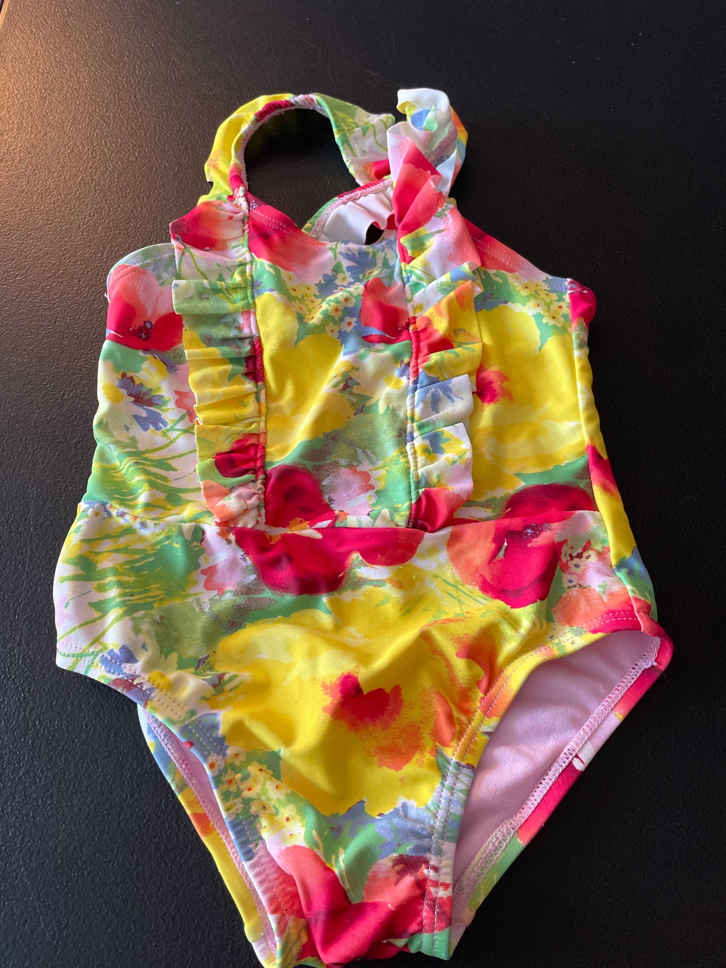 2T Girls Swimsuit, Yellow, Floral