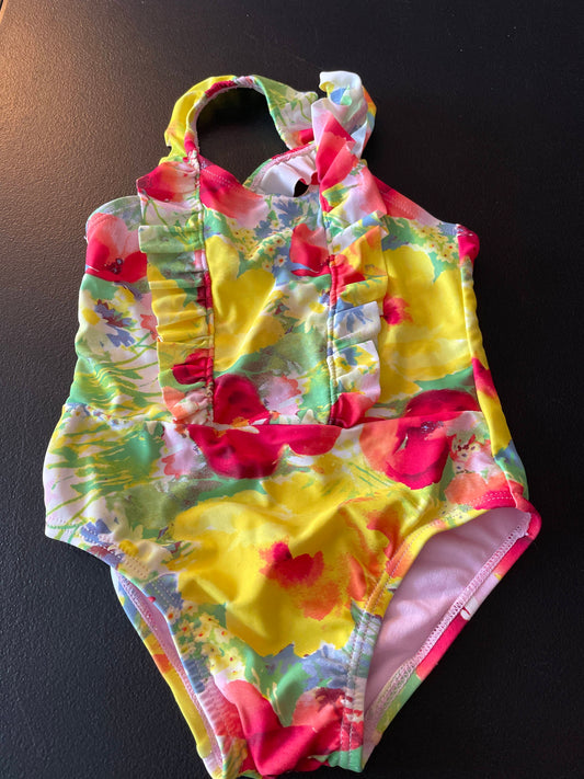 2T Girls Swimsuit, Yellow, Floral