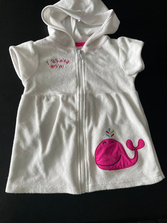 18m Girls Beach Cover Up, White, Pink Whale