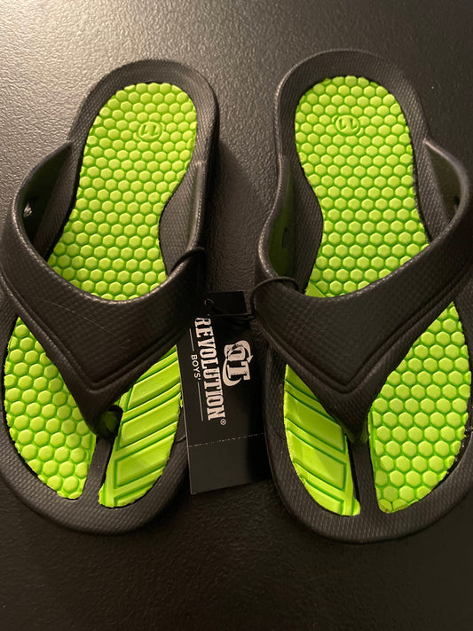 11 Boys Flip Flops, Black & Neon Green