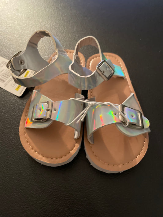 M (7/8) Toddler Girls Sandals, Silver & Tan