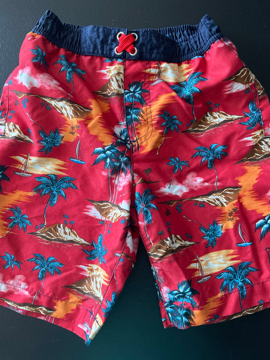 M Boys Swim Trunks, Red, Tropical