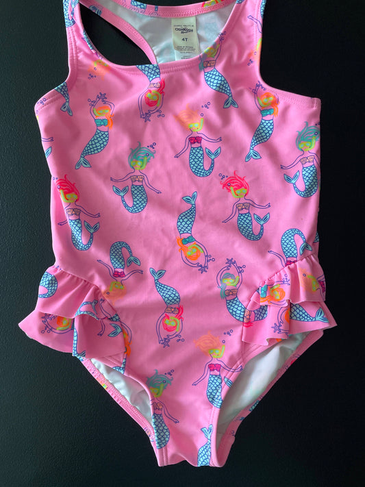 4T Girls Swimsuit, Pink, Mermaids