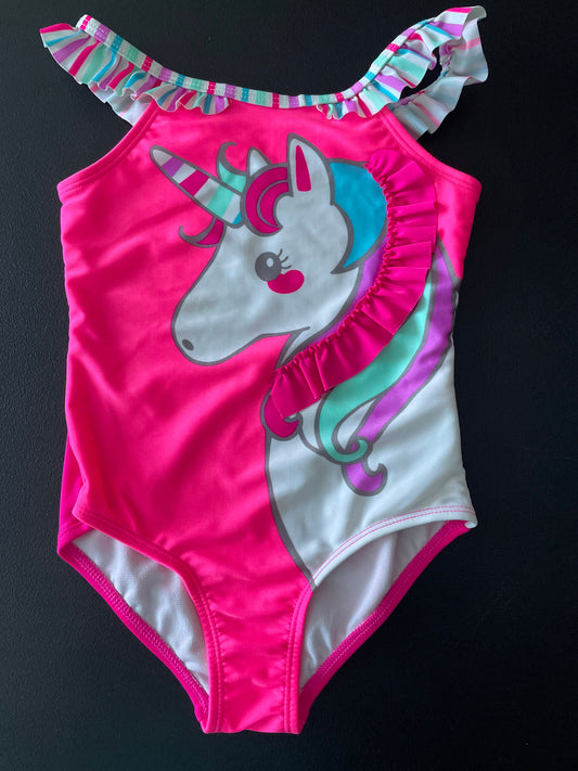 4T Girls Swimsuit, Hot Pink, Unicorn
