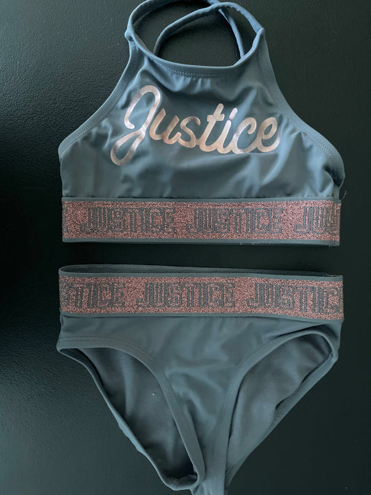 6 Girls Bikini, Gray & Pink Glitter, Justice