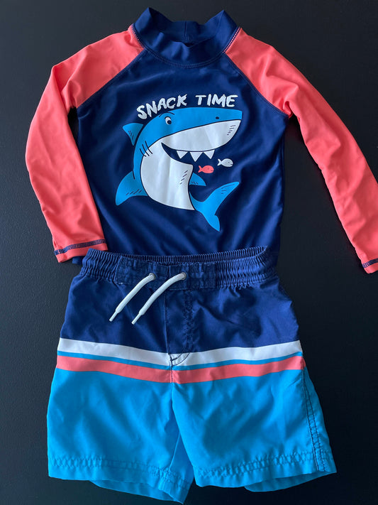 24M Boys 2pc Swimsuit, Blue & Orange, Shark