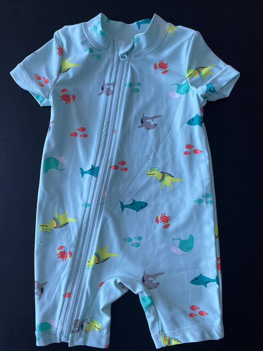 6’ Boys Rash Guard Suit, Blue, Dinos Under Sea
