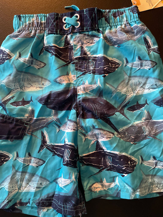 S Boys Swim Trunks, Blue, Sharks