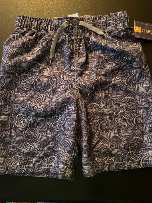 6/7 Boys Swim Trunks, Navy & Gray, Waves