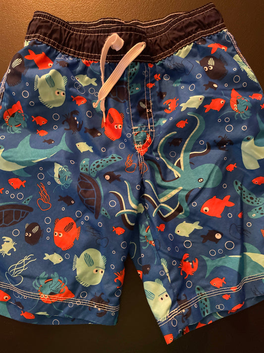 7/8 Boys Swim Trunks, Blue, Sea Creatures