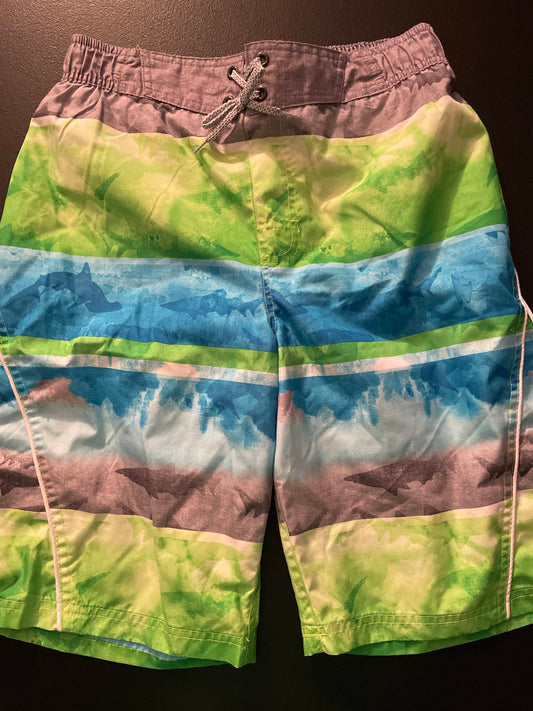 XL Boys Swim Trunks, Green & Blue, Sharks