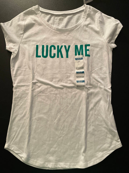 10/12 Girls T-Shirt, White, Lucky Me (St Patty’s)