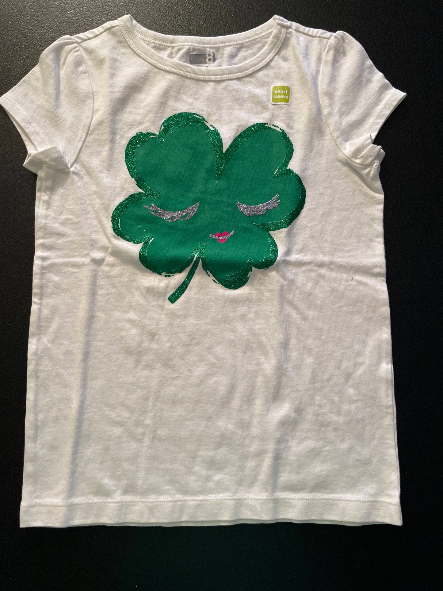 7/8 Girls T-Shirt, White, Four Leaf Clover