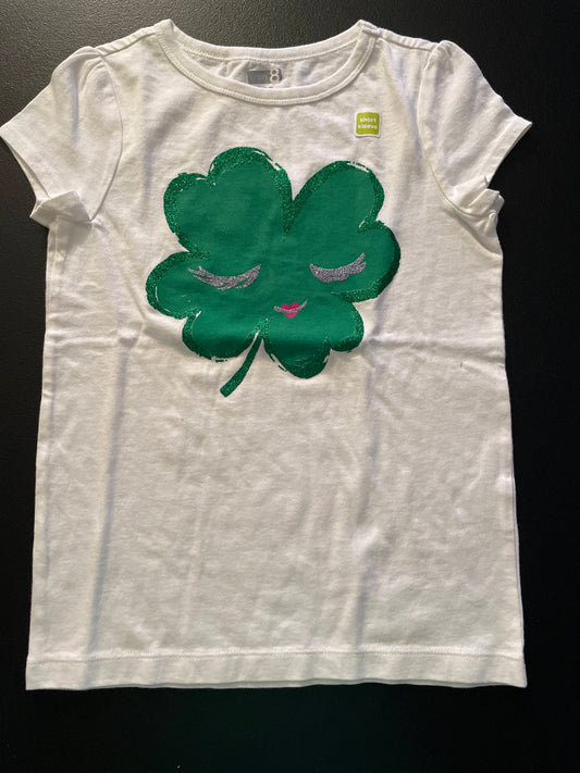 7/8 Girls T-Shirt, White, Four Leaf Clover