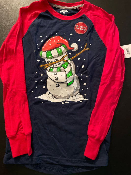L Boys Long Sleeve, Navy & Red, Christmas Snowman