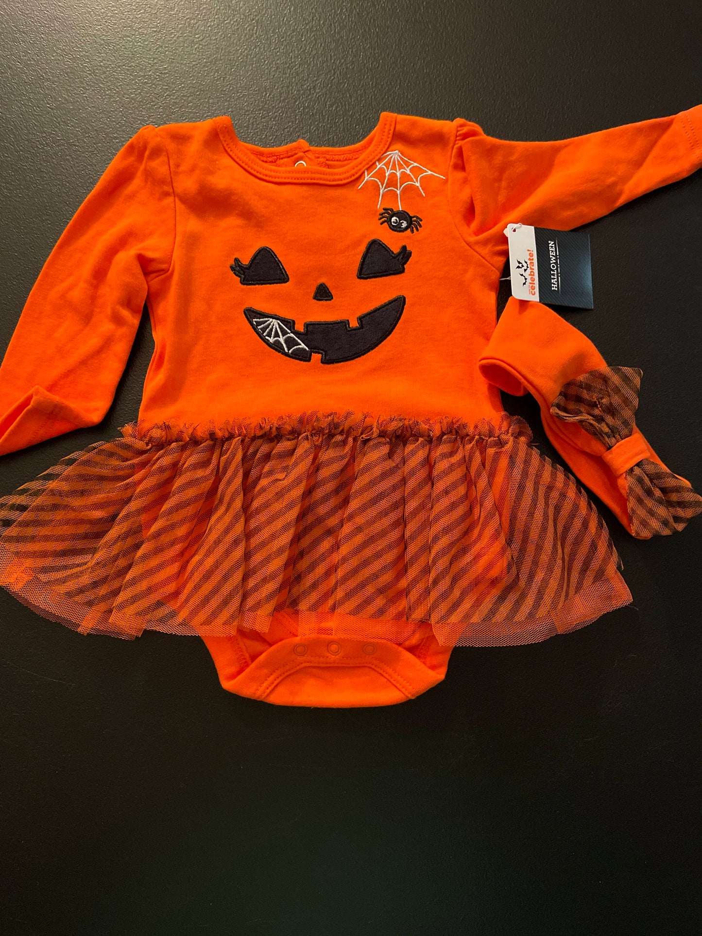 3-6M Girls Oneside Dress, Orange, Jack-O-Lantern