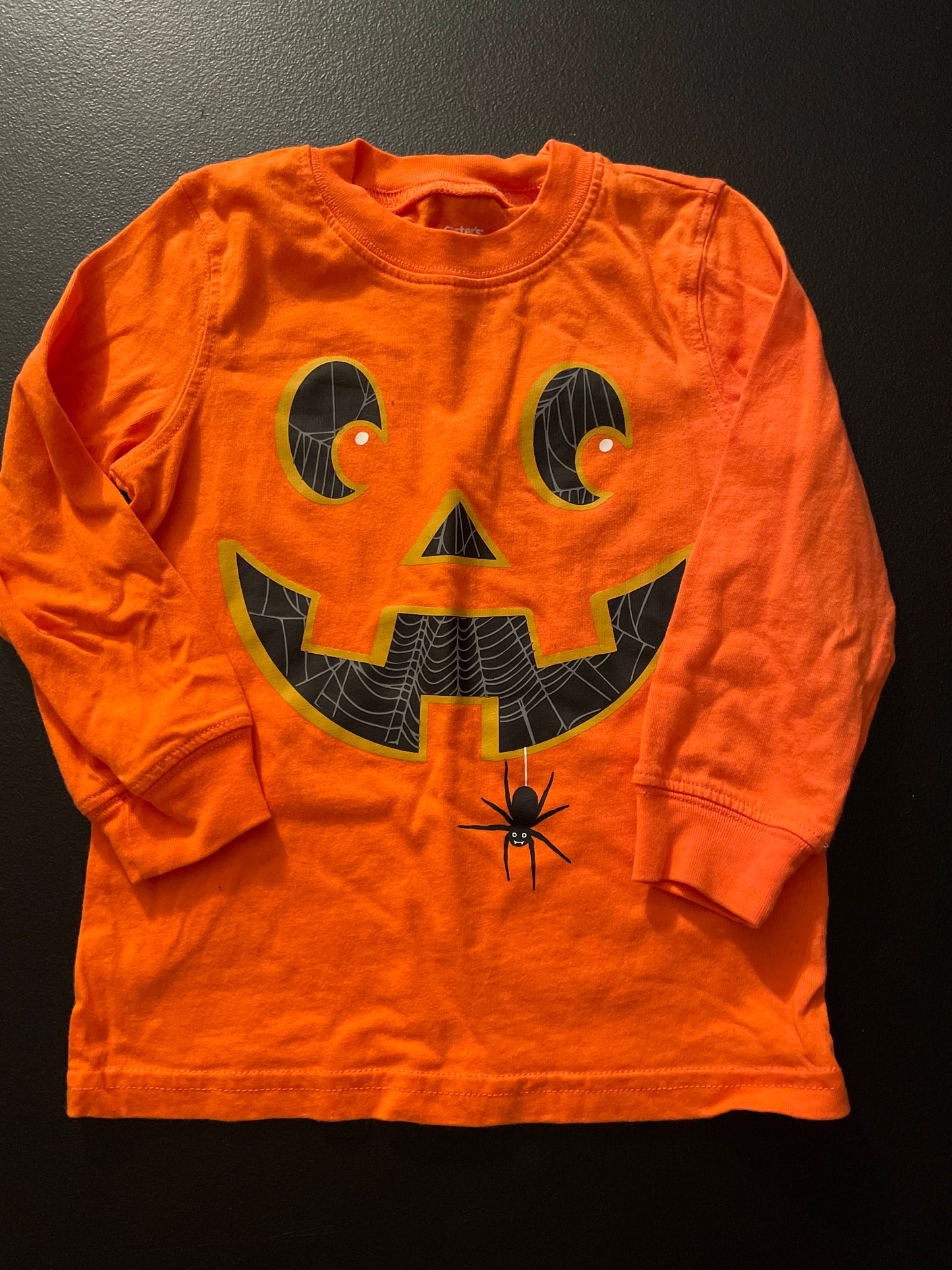 2T Boys Long Sleeve Shirt, Orange, Jack-O-Lantern Face