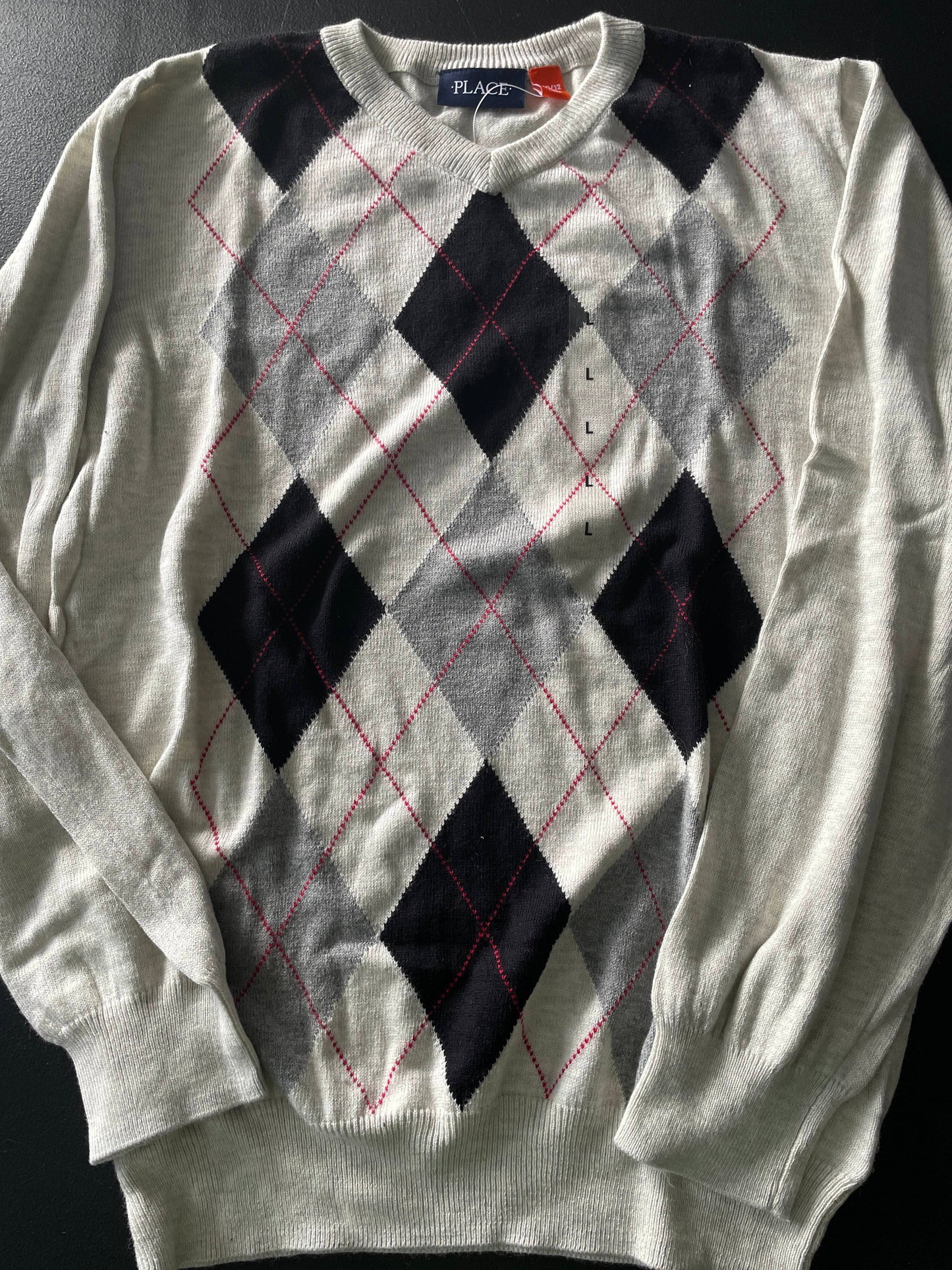 L Boys Sweater, Pale Gray, Argyle