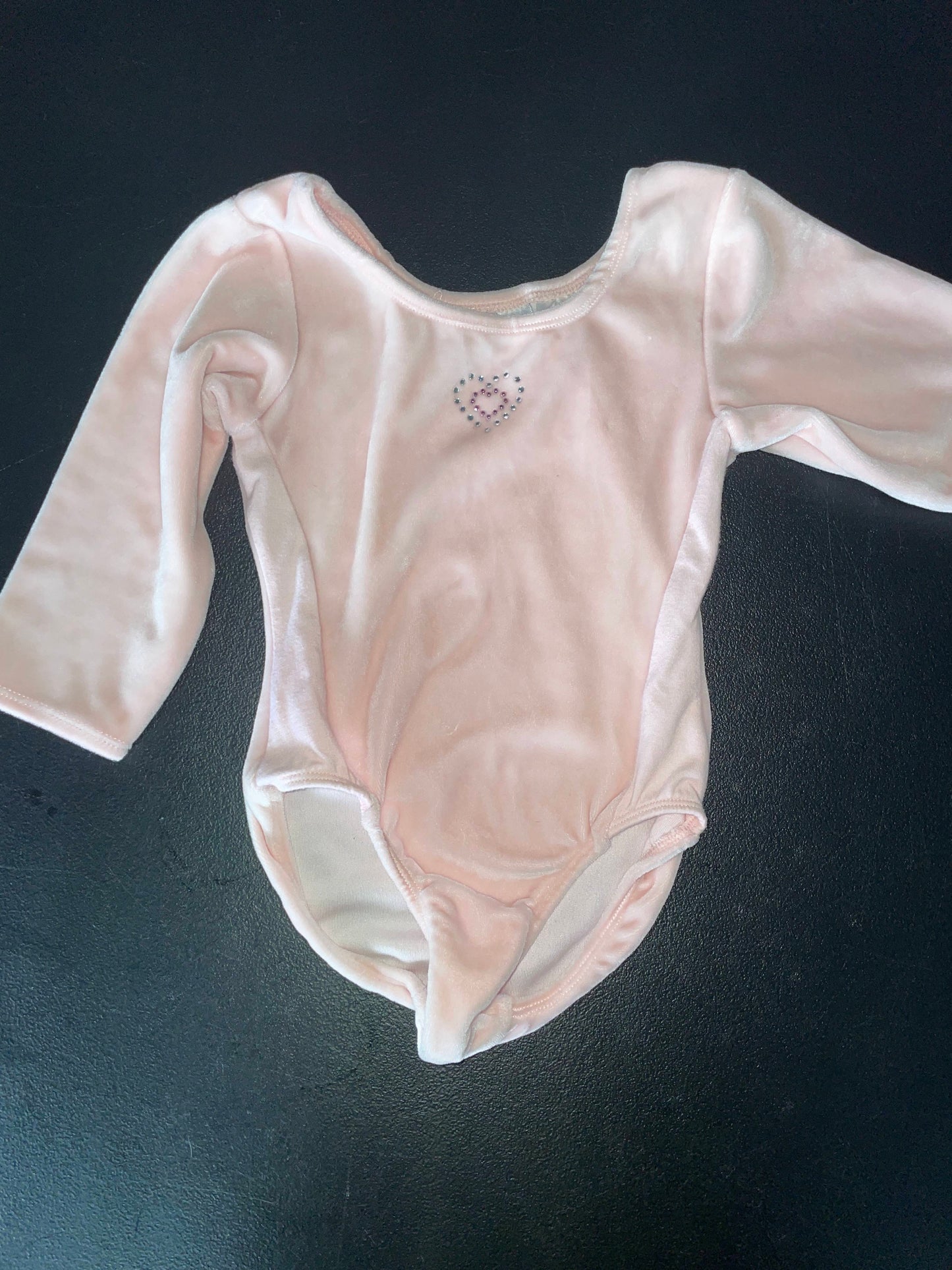 XS Girls Dance Leotard, Pink Velour, Hearts