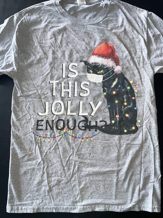 S Mens/Womens T-Shirt, Gray, Cat Jolly Enough/Christmas