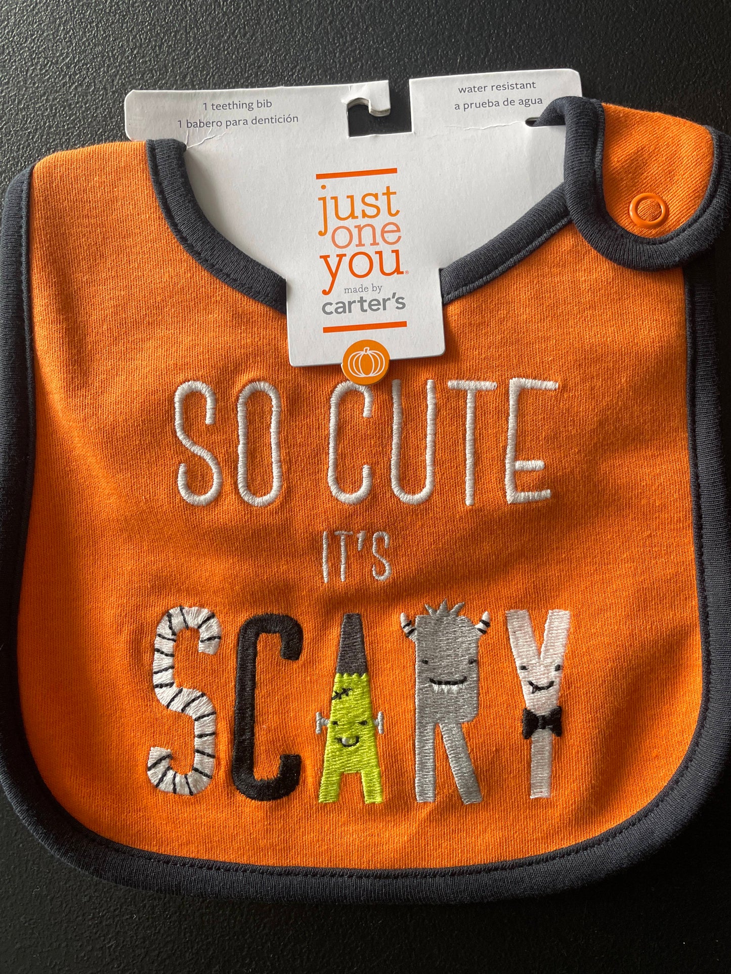 Infant Teething Bib, Orange, Halloween