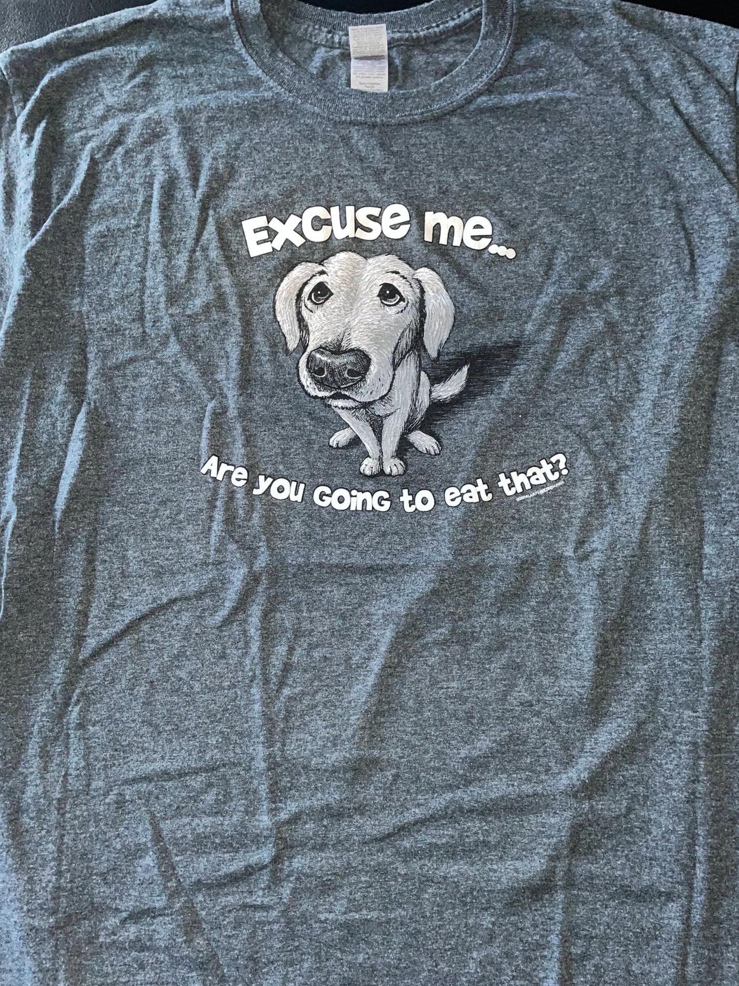 L Mens/Womens T-Shirt, Charcoal Gray, Dog Begging