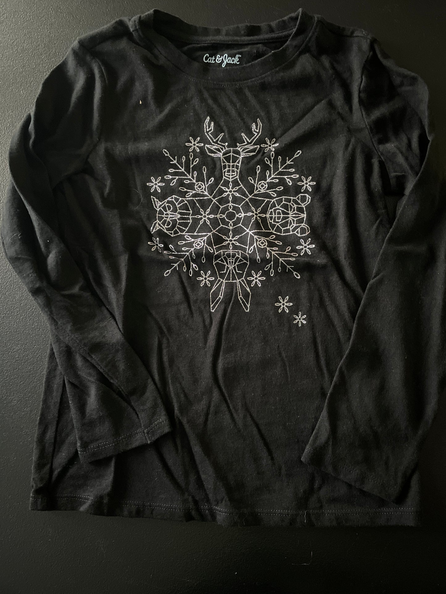 6X Girls Long Sleeve Top, Black, Woodland Animal Mandala
