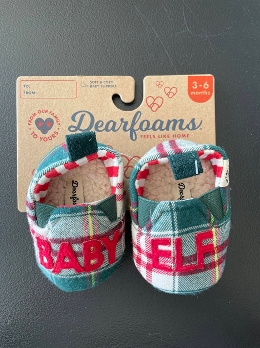 3-6M Infant Slippers, Green Plaid, Christmas