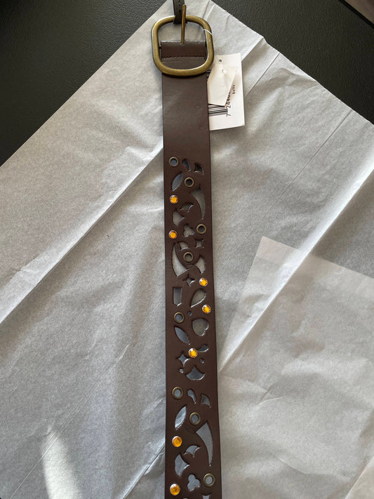 S/M Womens Belt, Brown, Orange Gems