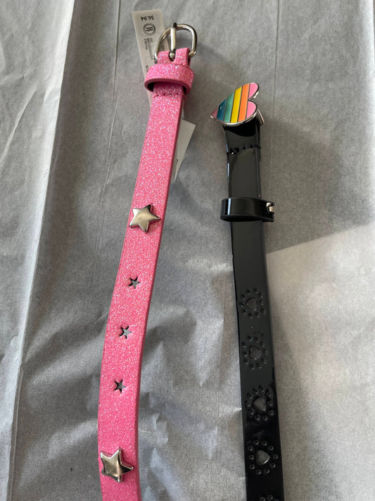 L/XL Girls Belt 2pk, Pink Glitter, Black w/Heart