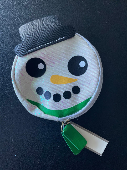 Coin Purse, White Glitter, Snowman