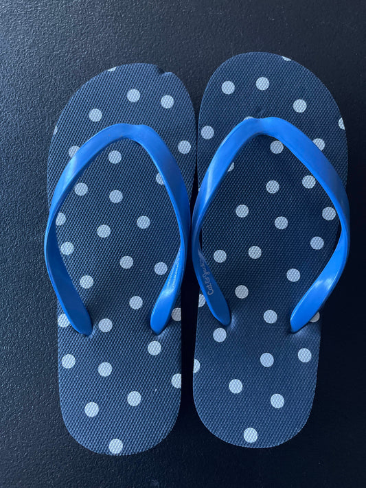 S Girls Flip Flops, Navy & Blue, Polkadots