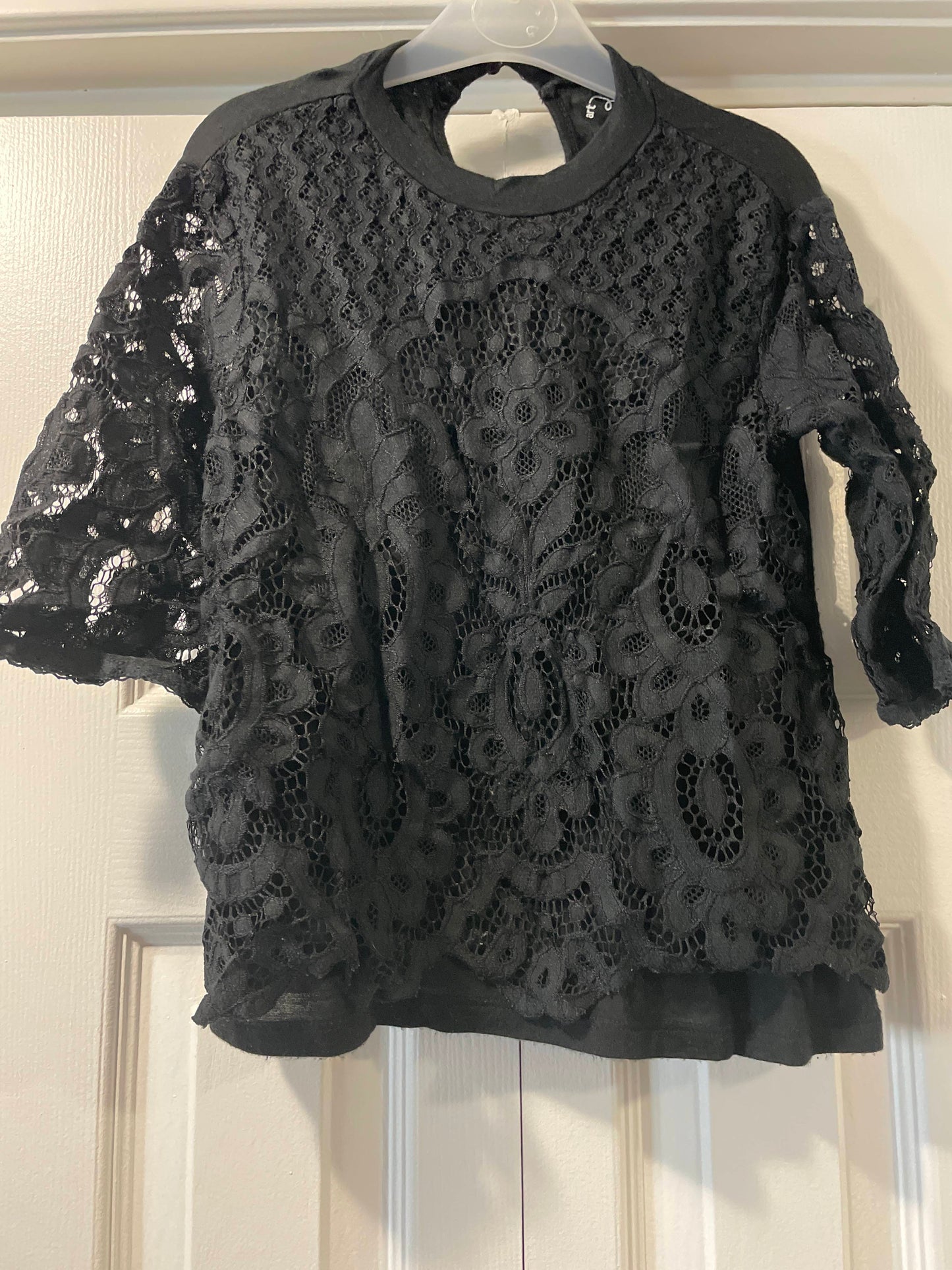 M Girls 3/4 Length Sleeve Top, Black, Crochet